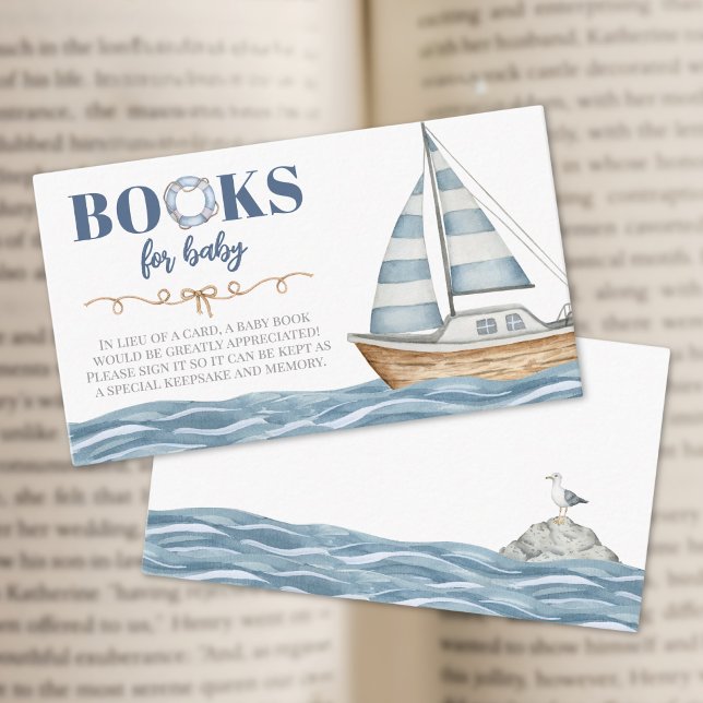 Cartão De Informações Livros Para Chá de fraldas Náutico Bebê (Books For Baby Nautical Baby Shower Enclosure Card )