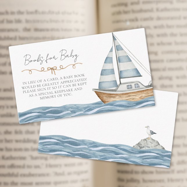 Cartão De Informações Livros Para Chá de fraldas Náutico Bebê (Books For Baby Nautical Baby Shower Enclosure Card)