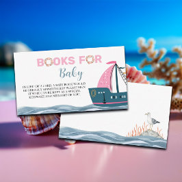 Cartão De Informações Livros para Chá de fraldas Náutico Rosa Bebê