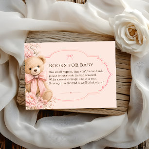 Cartão De Informações Livros para Chás de Bebê Ursinho Teddy Rosa Vintag