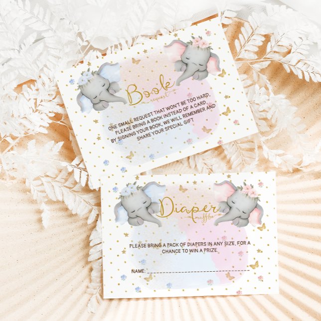 Cartão De Informações Livros para Elefante Floral Azul Rosa Bebê (Criador carregado)