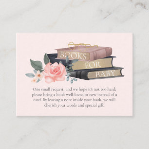 Cartão De Informações Livros para Menina Bebê Rosas Florais & Pilha de L
