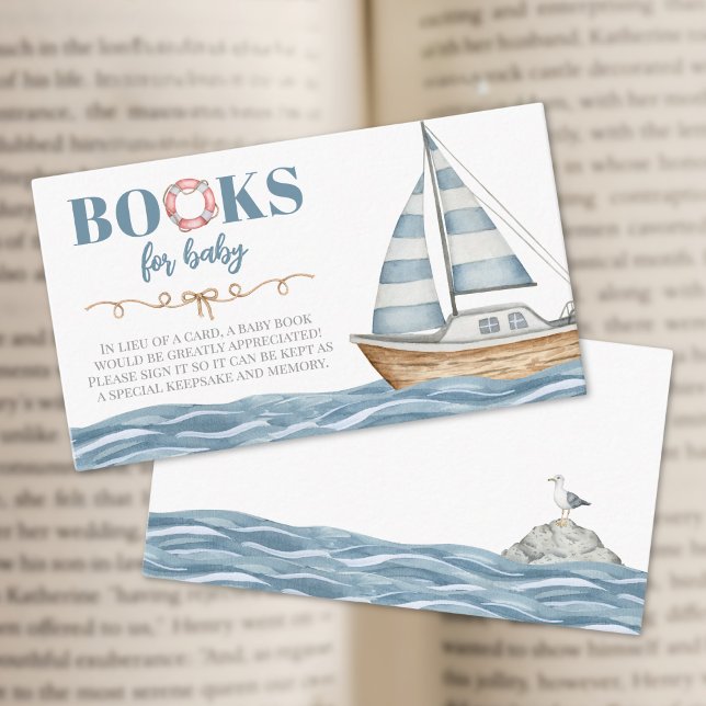 Cartão De Informações Livros para o Bebê Chá de Bebê Náutico (Books For Baby Nautical Baby Shower Enclosure Card )