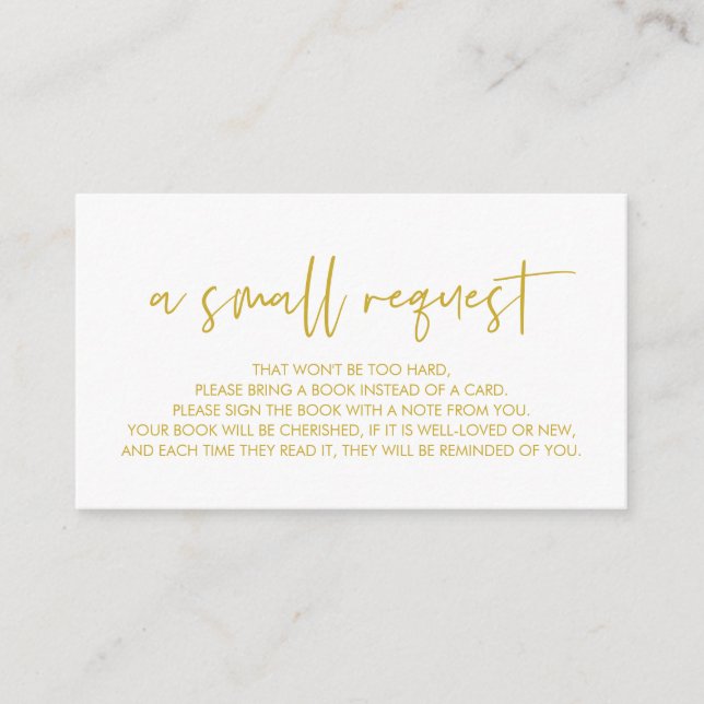 Cartão De Informações Livros para o bebê, fonte Dourada mínima moderna (Frente)