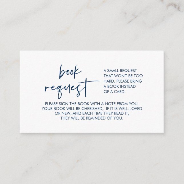 Cartão De Informações Livros para o bebê, Marinho mínimo moderno azul (Frente)