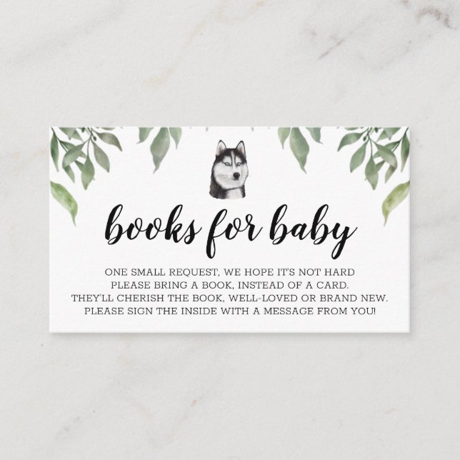 Cartão De Informações Livros para o Bebê Siberian Husky Boho Greenery (Frente)