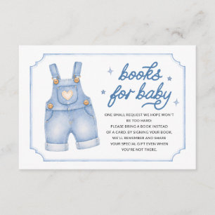 Cartão De Informações Livros para o Chá de Bebê com Macacão de Denim