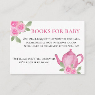Cartão De Informações Livros para o Chá de Bebê Pink Floral Teapot Menin