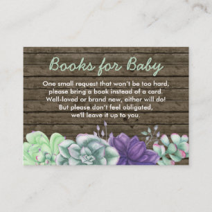 Cartão De Informações Livros para o Chá de Bebê Rustic Succulents