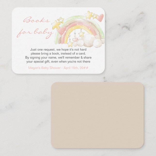 Cartão De Informações Livros para o Chá de fraldas Bebê Arco-Íris e Estr (Frente/Verso)