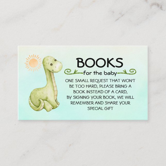 Cartão De Informações Livros para o Tema Dinossauro Bebê Cute (Frente)