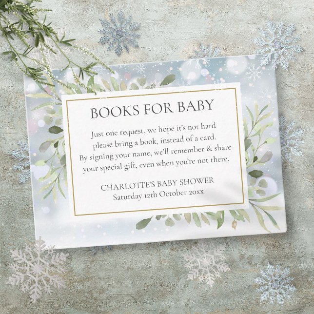 Cartão De Informações Livros Para Pedido De Livro De Bebê Chá de fraldas (Books For Baby Book Request Winter Baby Shower Enclosure Card)