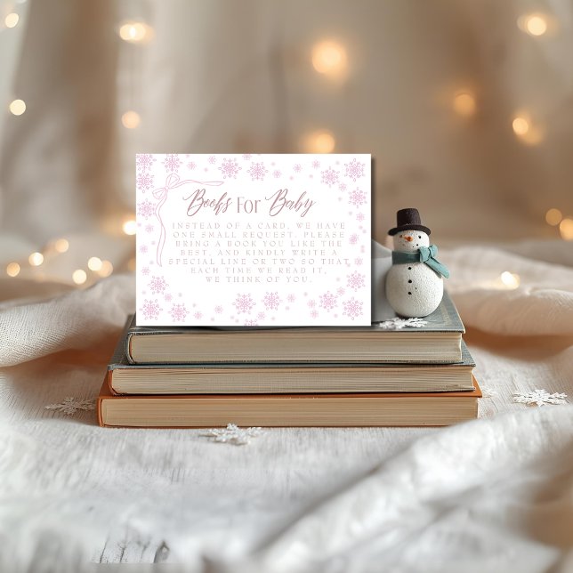 Cartão De Informações Livros rosa-inverno para Chá de fraldas bebê (Winter Pink Books for Baby Baby Shower Enclosure Card)