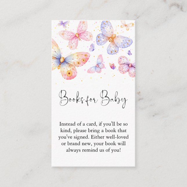 Cartão De Informações Livros Rosa Roxo Borboleta Para Bebê (Frente)