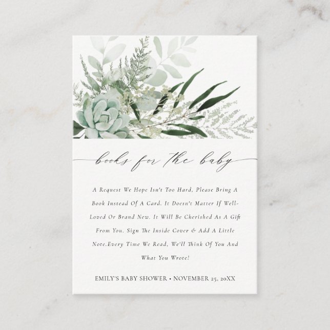 Cartão De Informações Livros Suculentos De Folha Verde Fern Para Chá de  (Frente)