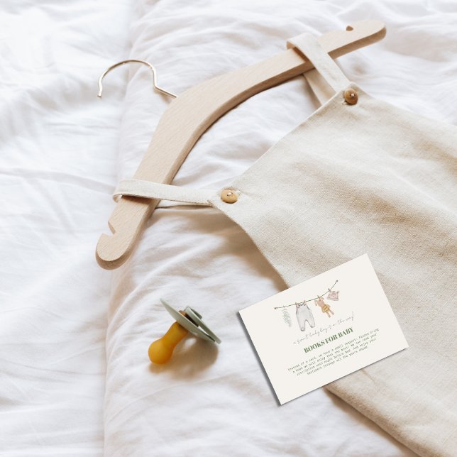 Cartão De Informações Livros Verdes Cute Sage Para Chá de fraldas (Cute Sage Green Boho Books For Baby Shower Enclosure Card)