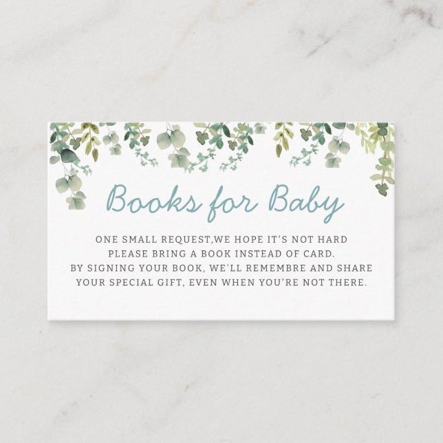 Cartão De Informações Livros verdes modernos para balões azuis de bebês (Frente)