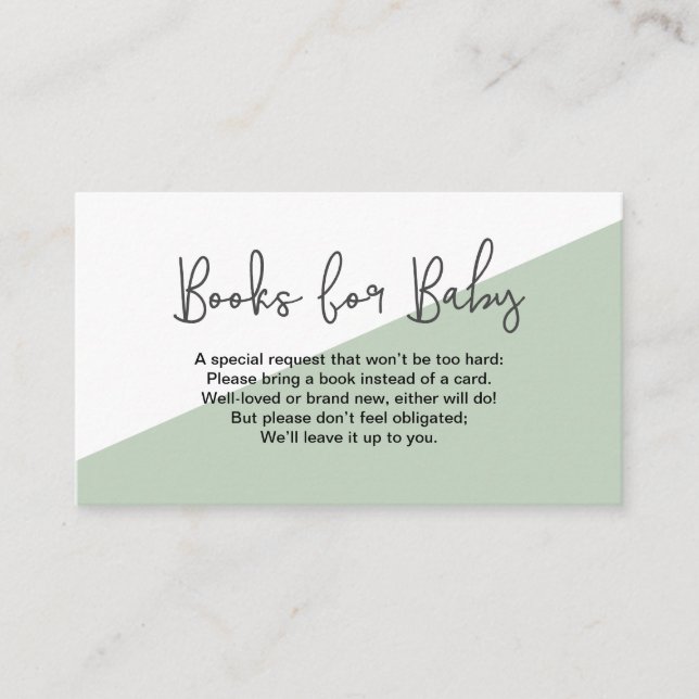 Cartão De Informações Livros Verdes para o Gênero Bebês Neutro (Frente)