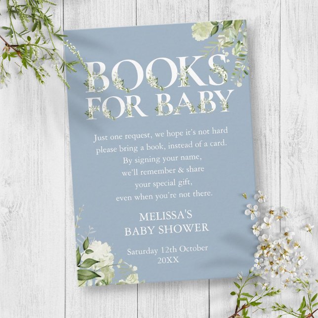Cartão De Informações Livros Vermelhos Dusty Azuis Para Chá de fraldas (Dusty Blue Greenery Books For Baby Shower Enclosure Card)