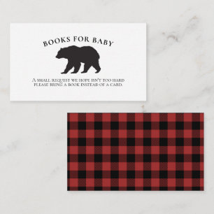 Cartão De Informações Livros xadrez vermelho para Baby Shower de Ursinho