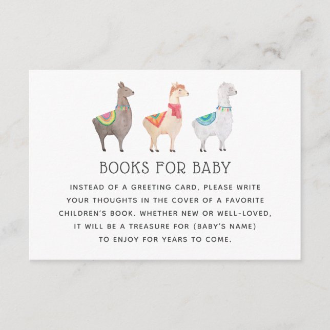 Cartão De Informações Llama Books for Baby | Baby Shower Library Request (Frente)