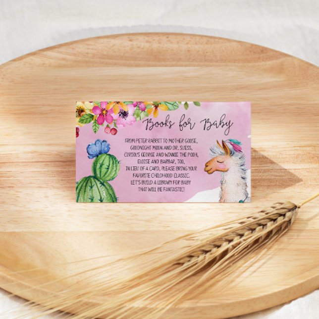 Cartão De Informações Llama rosa e livros de cactus para bebê (Criador carregado)