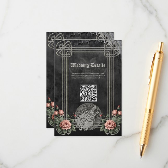 Cartão De Informações Lobo Viking & Rosas. Uma cabeça de lobo estilizada (Frente/Verso In Situ)