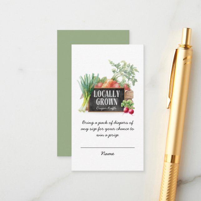 Cartão De Informações Locally Grown Diaper Raffle Tickets Baby Shower (Frente/Verso In Situ)