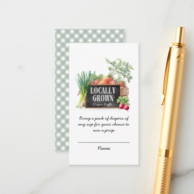 Cartão De Informações Locally Grown Diaper Raffle Tickets Baby Shower (Frente/Verso In Situ)
