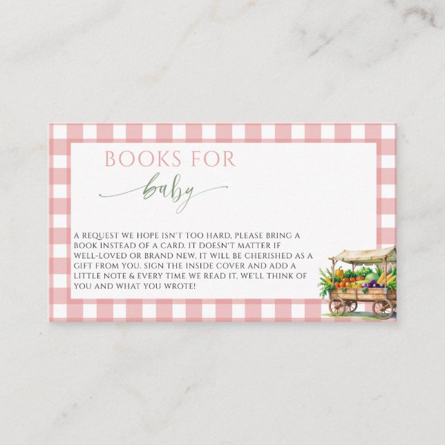 Cartão De Informações Locally Grown Pink Baby girl Shower books for baby (Frente)