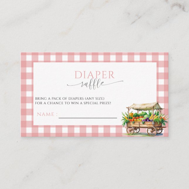 Cartão De Informações Locally Grown Pink Baby girl Shower Diaper Raffle (Frente)