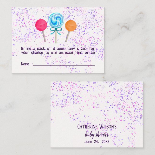 Cartão De Informações Lollipops Candy Land Chá de fraldas Rafffet (Frente/Verso)