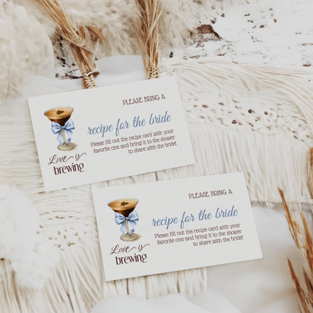 Cartão De Informações Love is Brewing Blue Bow Coffee Bridal Shower (Criador carregado)