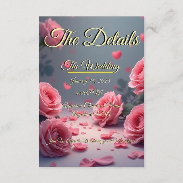 Cartão De Informações Love is in Bloom Details Pink Roses Wedding Invite (Frente)