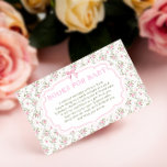 Cartão De Informações Love Shack Vintage Chá de fraldas Livros Para Bebê<br><div class="desc">Incêndio na doce nostalgia de momentos queridos com nosso item cativante, onde o encanto da vintagem encontra a elegância moderna para criar uma atmosfera de puro amor e afeto. Essa design encantadora captura a essência do romance eterno, com delicados motivos e matizes suaves evocando memórias de dias passados. Cada elemento...</div>