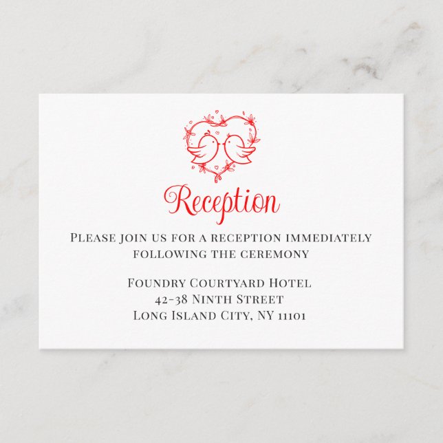 Cartão De Informações  Lovebirds Boho Red Heart Wedding Receptiion  (Frente)