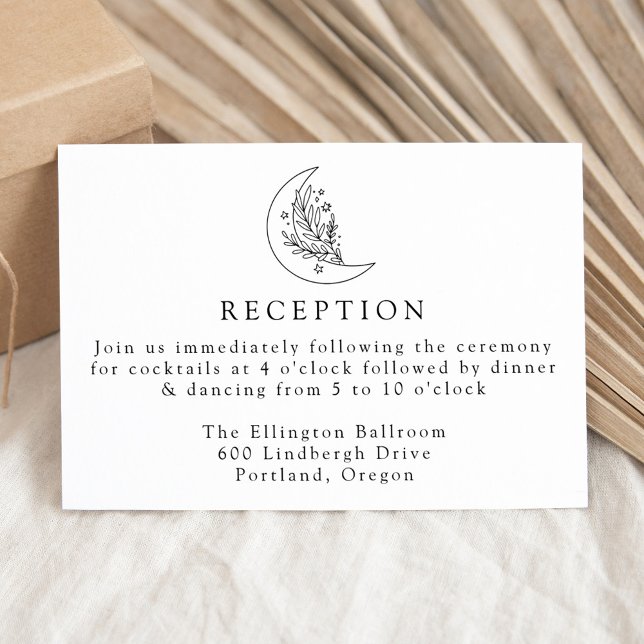 Cartão De Informações Lua Botânica Elegante e Recepção de casamento de E (Criador carregado)