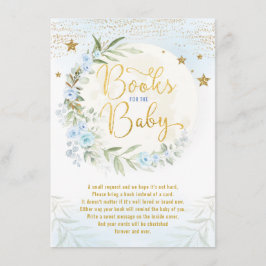 Cartão De Informações Lua Dourada Azul e Estrelas Livros Verdes para Beb