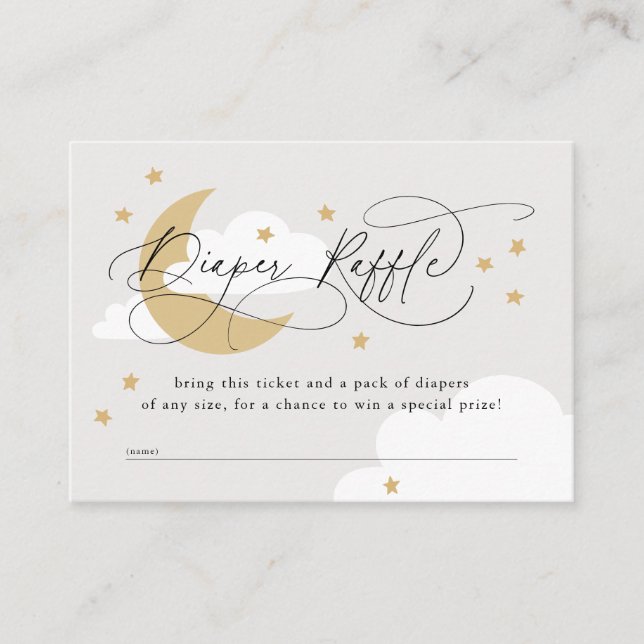 Cartão De Informações Lua e Estrelas Cinza Chá de fraldas Raffle (Frente)