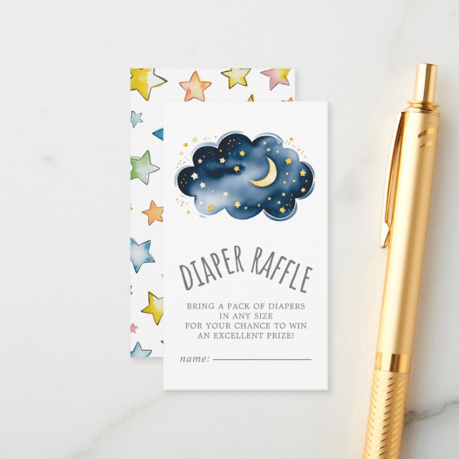 Cartão De Informações Lua e Estrelas Fralda de Bebê Raffle (Frente/Verso In Situ)