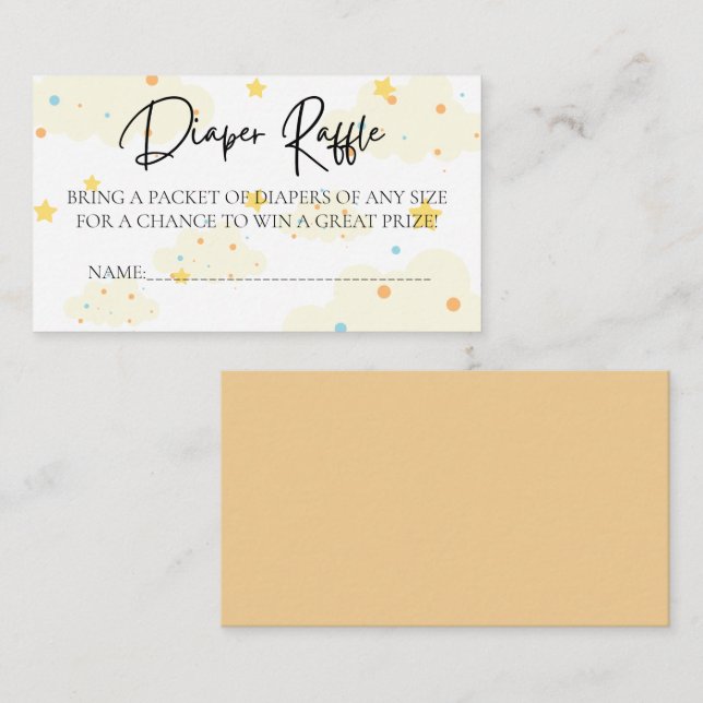 Cartão De Informações Lua e Estrelas - Fralda Raffle (Frente/Verso)