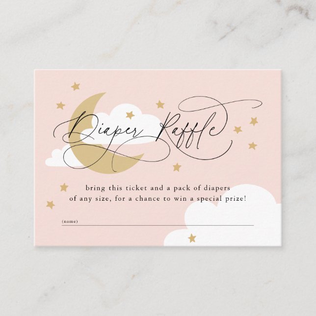 Cartão De Informações Lua e estrelas Fralda rosa Chá de fraldas Raffle (Frente)