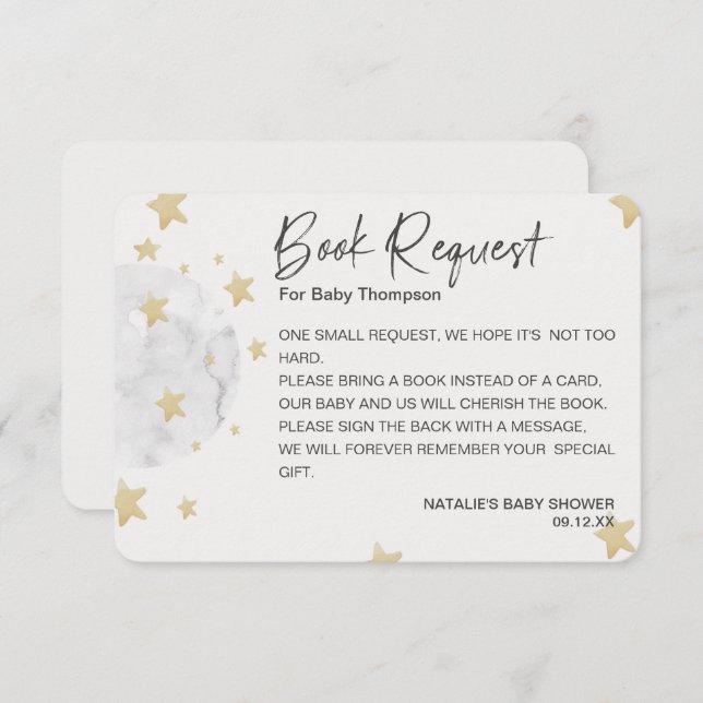 Cartão De Informações Lua e Estrelas Solicitação de Livro de Chás de fra (Frente/Verso)