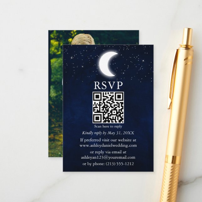 Cartão De Informações Lua Stars Celestial Casamento QR Foto RSVP (Frente/Verso In Situ)