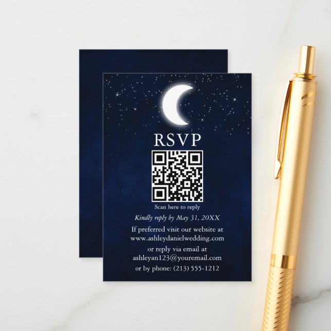 Cartão De Informações Lua Stars Celestial Casamento QR RSVP (Frente/Verso In Situ)