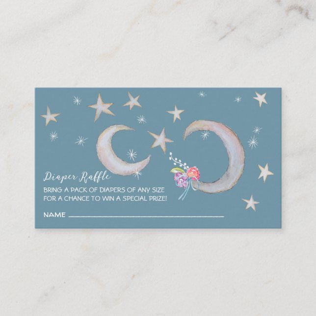 Cartão De Informações Luas Estrelas Fralda Azul Teal Chá de fraldas Raff (Frente)