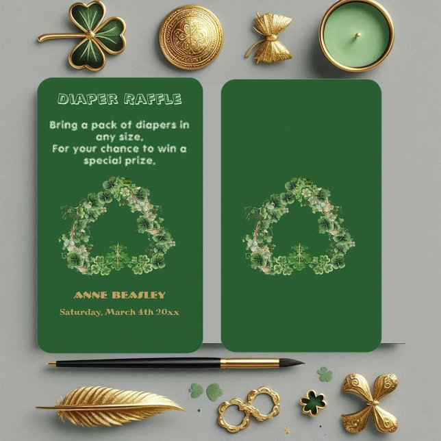 Cartão De Informações Lucky Little Shamrock Green Dourado Chá de fraldas (Lucky Little Shamrock Green Gold Leaf Baby Shower Enclosure Card)
