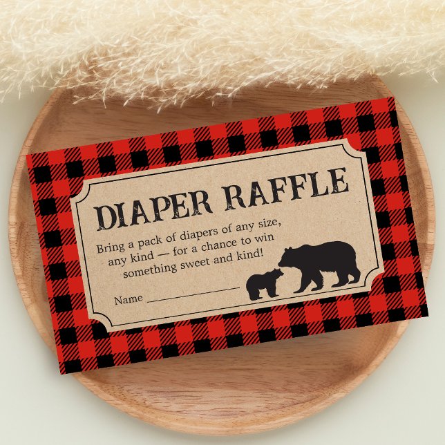 Cartão De Informações Lumberjack Bear Baby Shower Diaper Raffle (Bear Plaid Baby Shower Diaper Raffle)