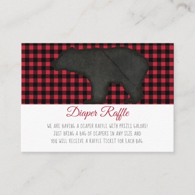 Cartão De Informações Lumberjack Xadrez Black Bear Boy Fralda Raffle (Frente)