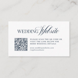Cartão De Informações Luxe Azul Marinho Código QR do Site de Casamento